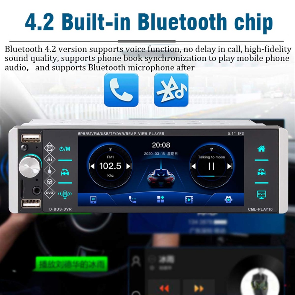 1din MP5 Player Touch Car Radio FM 4-USB 5.1 Inches Support Android Mirrorlink Bluetooth Carplay Autoradio DVR b8608