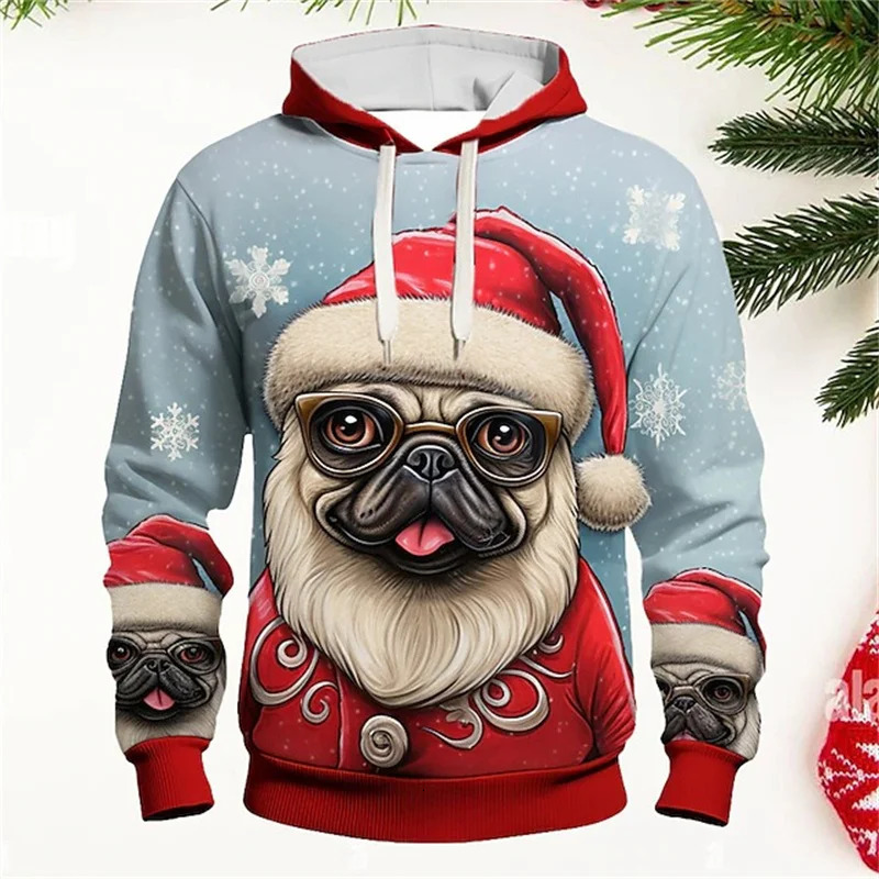 Mens 3D animal dog print long sleeve Christmas sportswear autumnwinter mens clothing casual tops fashion street hoodie 241111