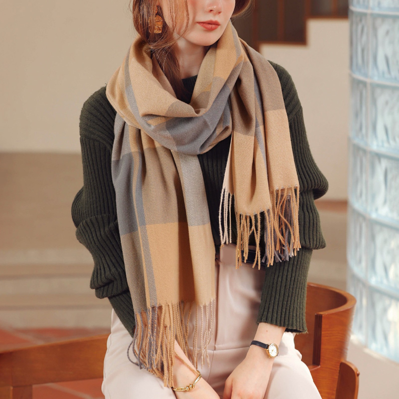 2023 Fall Winter Women Scarf Plaid Warm Cashmere Scarves Shawls Brand Neck Bandana Pashmina Lady Wrap aeed9 5 f5964