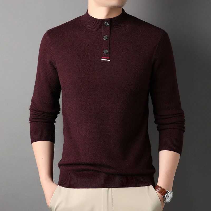 Winter Mens Knitted Sweater Half Turtle Neck Loose Youth Fashion City Europe and America Simple Sweater Button Collar W2411111