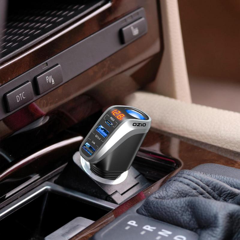 Universal 4 In 1 12V/24V USB C Car Charger USB Car Charger Quick Charge With 3 USB Ports Car Charger With LED Voltage Display 2e0d3