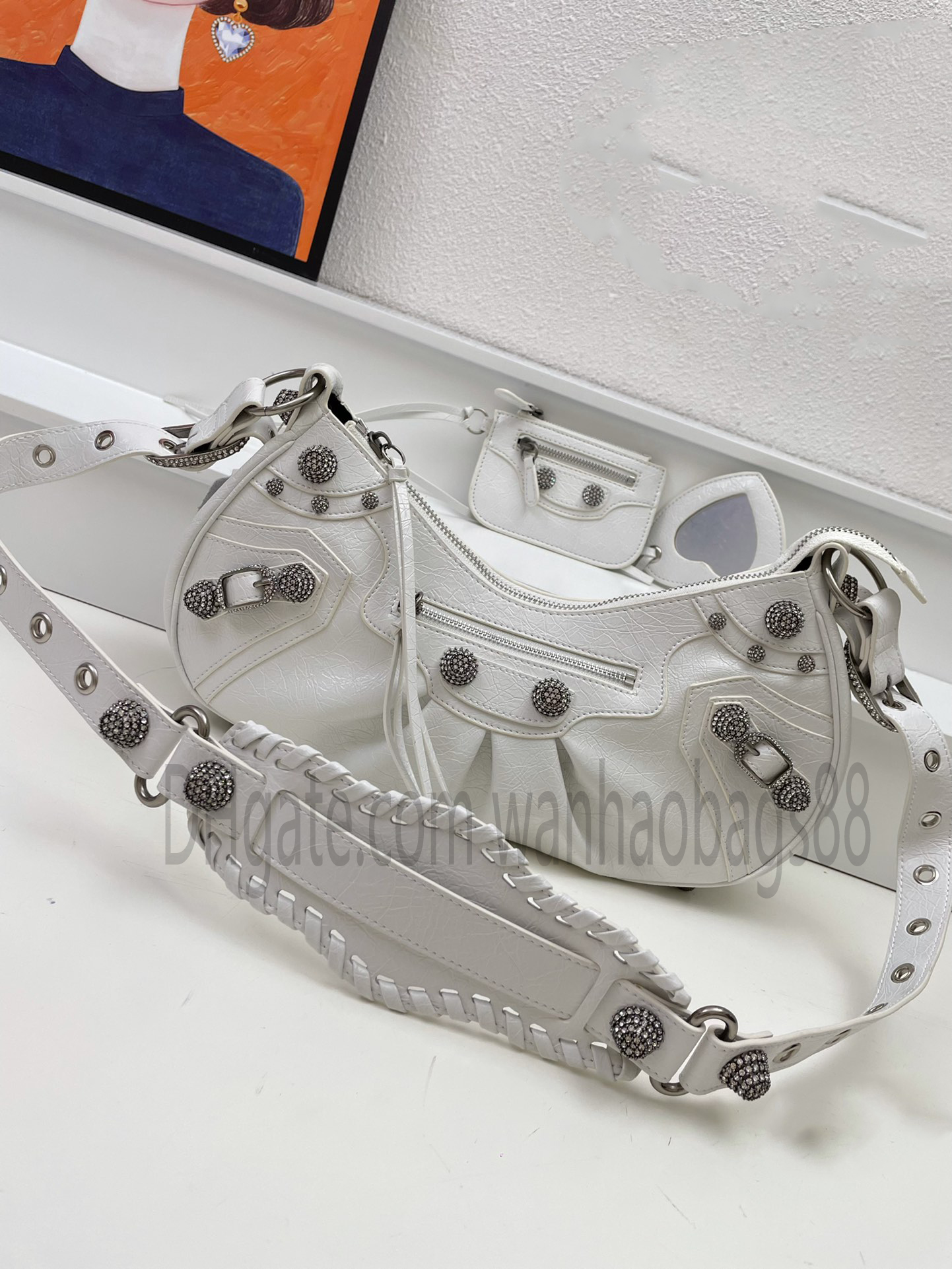 Designer Shoulder Bags Genuine Leather Bag le cagole Women Luxury Fashion Half moon Tote Bag Diamond Black Motorcycle