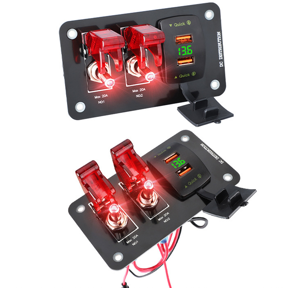 36W QC 3 Gang Heavy Duty Rocker Toggle Switch Panel 12V 20A Red Cover ON/Off 2Pin Automotive Car Marine Boat RV Camper Pre-Wired