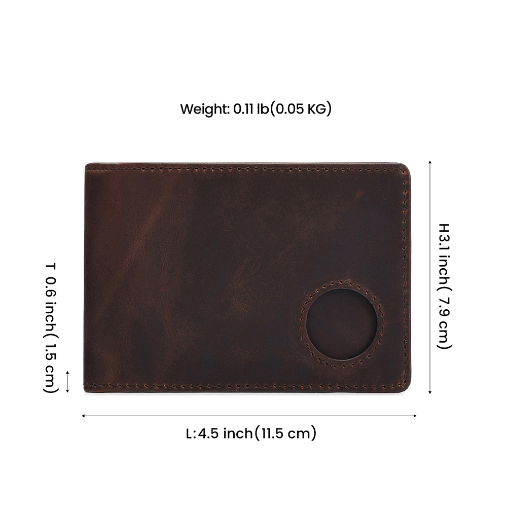 Crazy Horse Leather Men Wallet with Tracker Pocket Coin Purse Small Mini Card Holder RFID Male Wallet Air Tag Holder Cover Purse b6c61