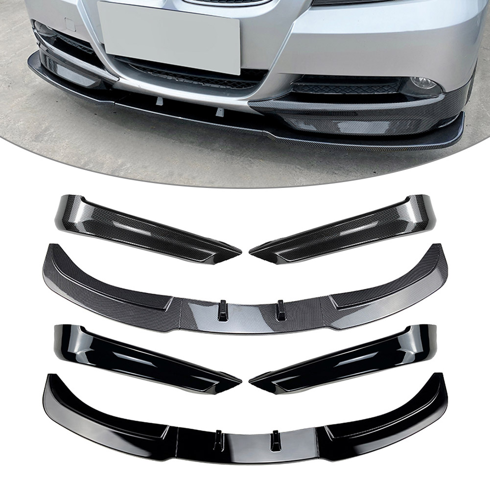 5Pcs Car Front Bumper Spoiler Lip+Side Splitter Cover Trim For 3 Series E90 E91 320i 330i Sedan Base Model Only 2005-2008 6cb47