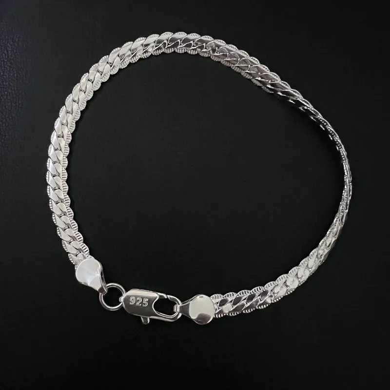 925 sterling silver bracelet 5mm 20cm flat side chain lobster buckle bracelet mens party wedding engagement jewelry gift W241111 - view 6