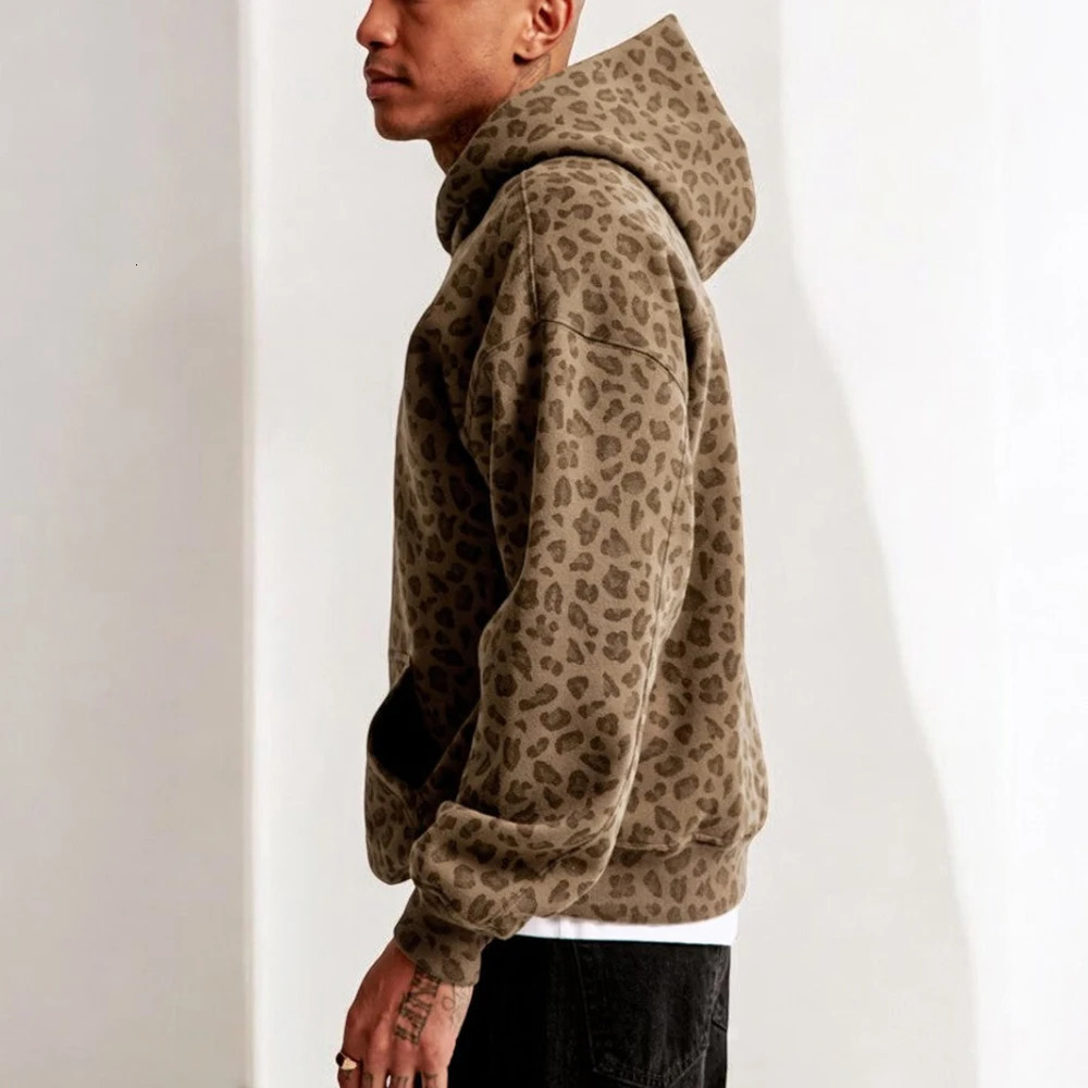 Oversized Leopard Print Hoodie for Women Men Long Sleeve Hooded Sweatshirts Cute Pullover with Pocket 241111