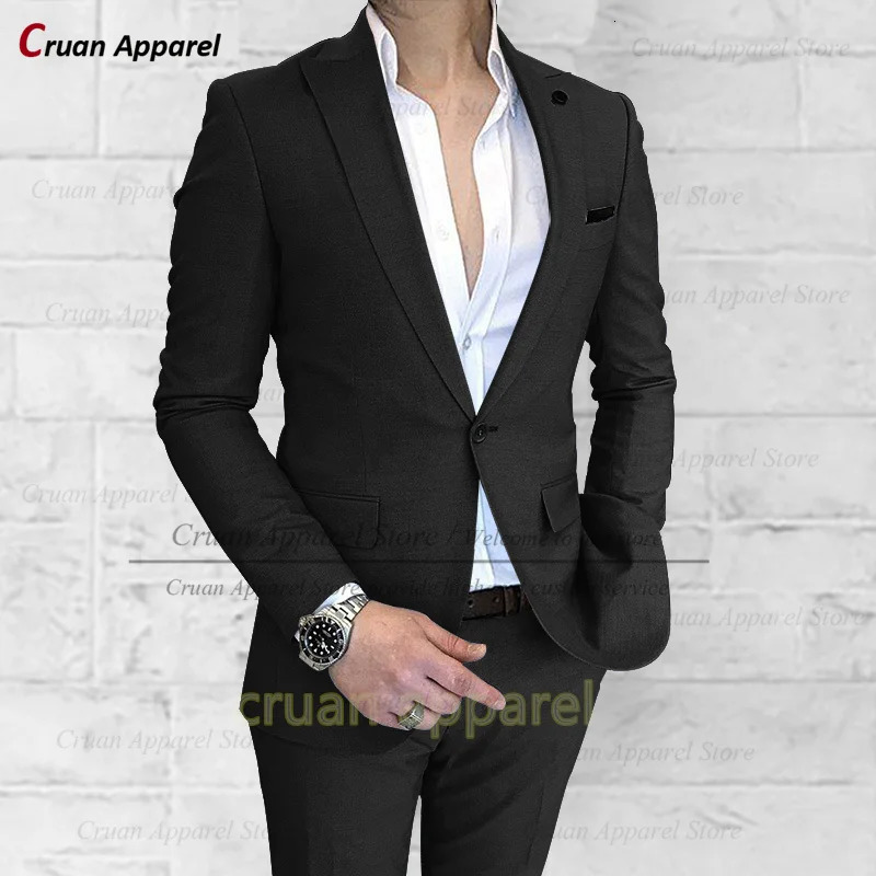 Wedding Party Suit Set For Men Evening Dinner Fashion Peaked Lapel Jacket Classic Male One Buttons Blazer Pants 2 Pieces 240412