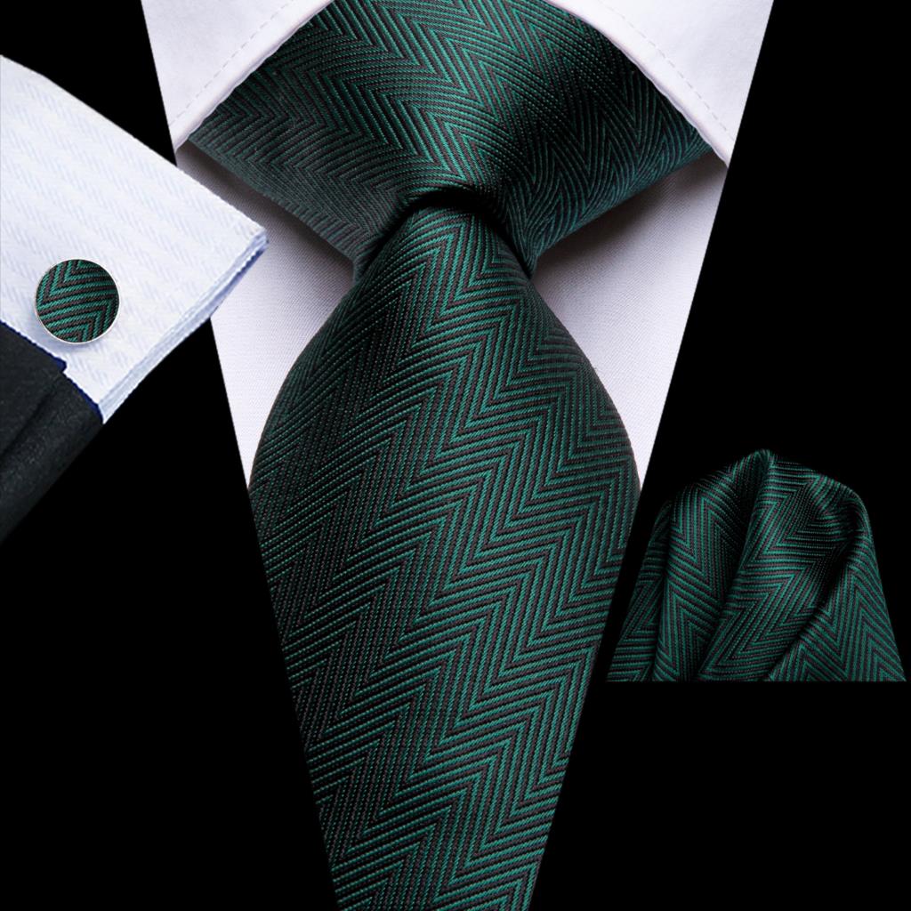 Green Solid Tie For Men New Elegant Mens Necktie Pocket Square Cufflinks Groom Wedding Accessory Hi Design Wholesale 5
