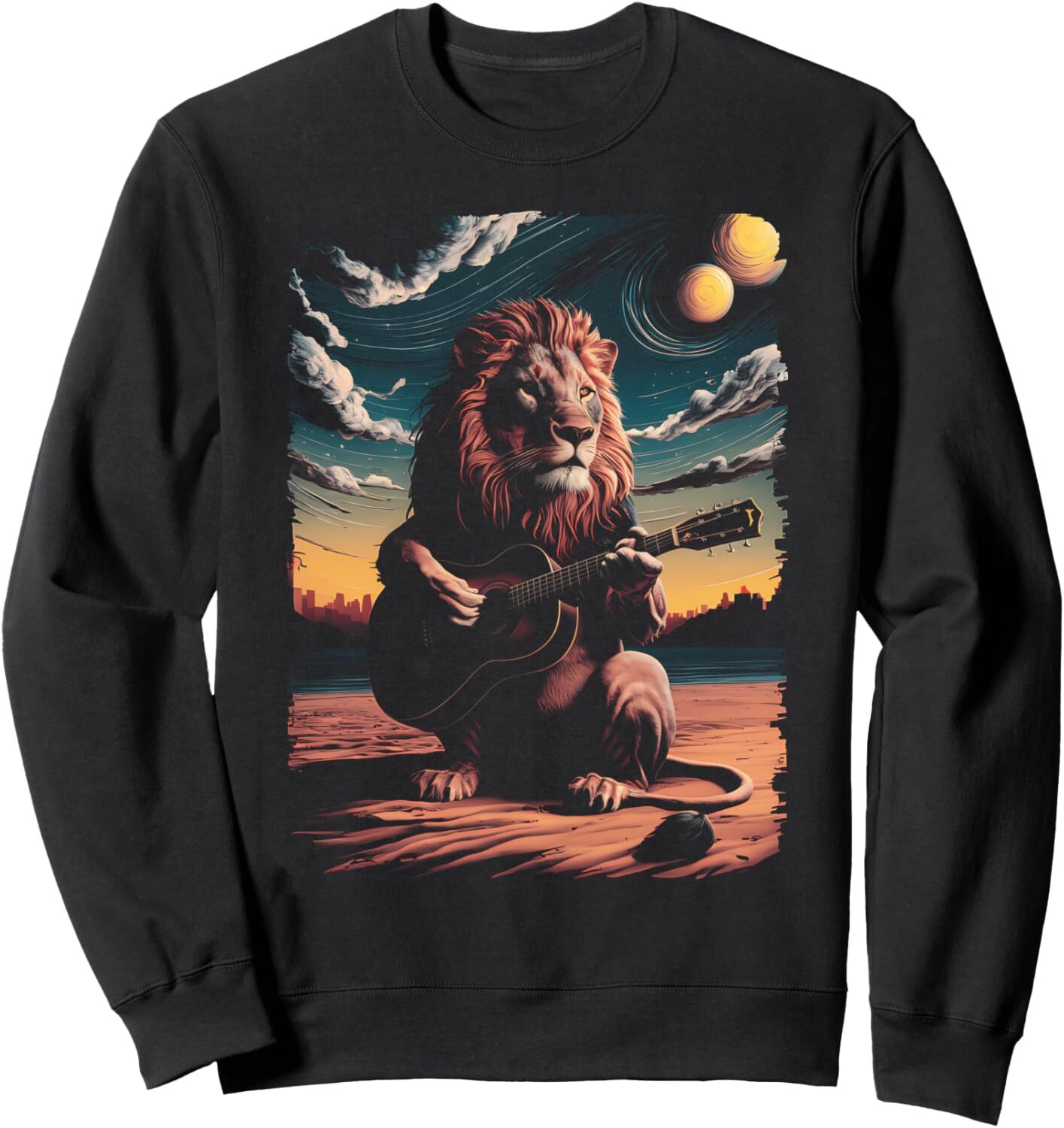 Long Sleeve Shirts for Men sweatshirt Lion Guitar Sunset Musician Design Guitarist Lover Gift Sweatshirt T shirt Tee Streetwear Casual tops clothes