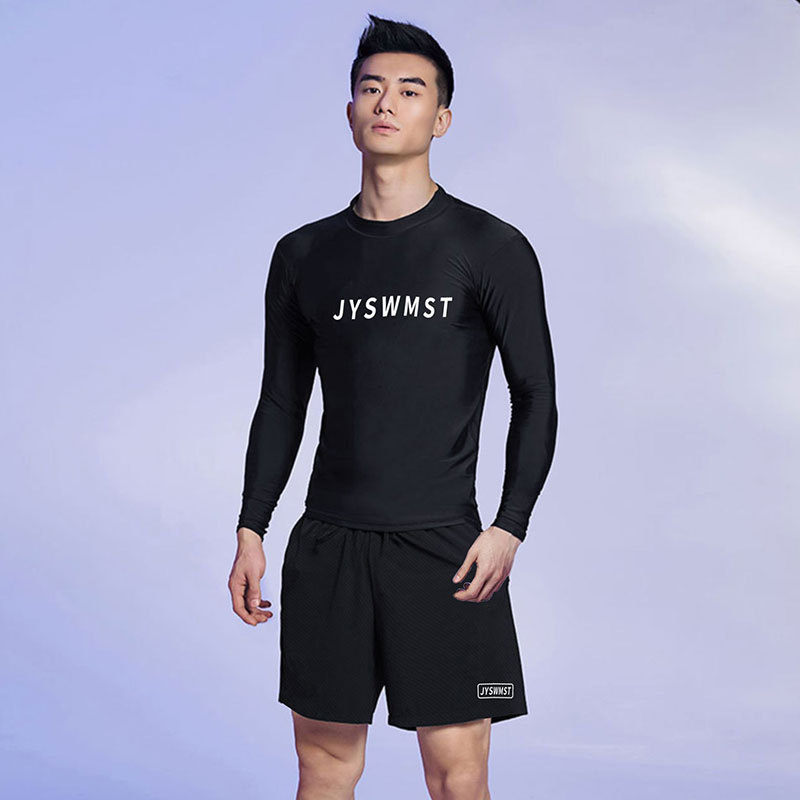 Men Swimsuit 2 Piece Set Shirt And Double Layer Shorts Rashguard Wetsuit Beach Surfing Board Sportswear Water Park Clothing 9b779