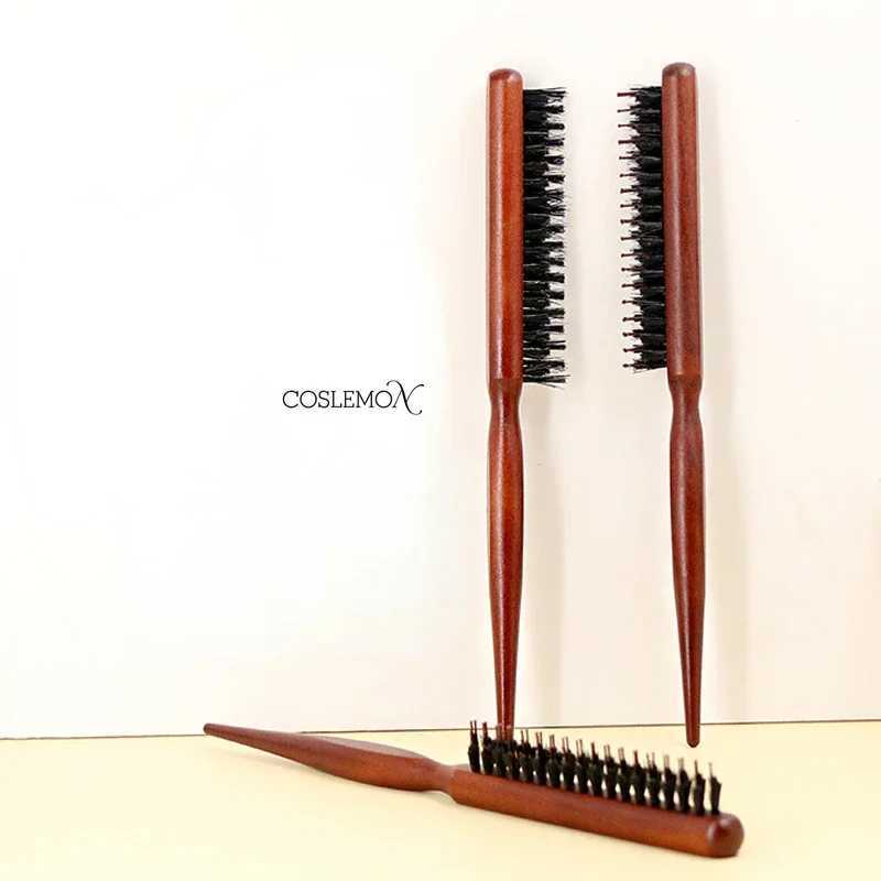 Natural pig mane hair fluffy comb anti-static barber wooden handle de keratinized hair brush scalp massage hair tool W241112