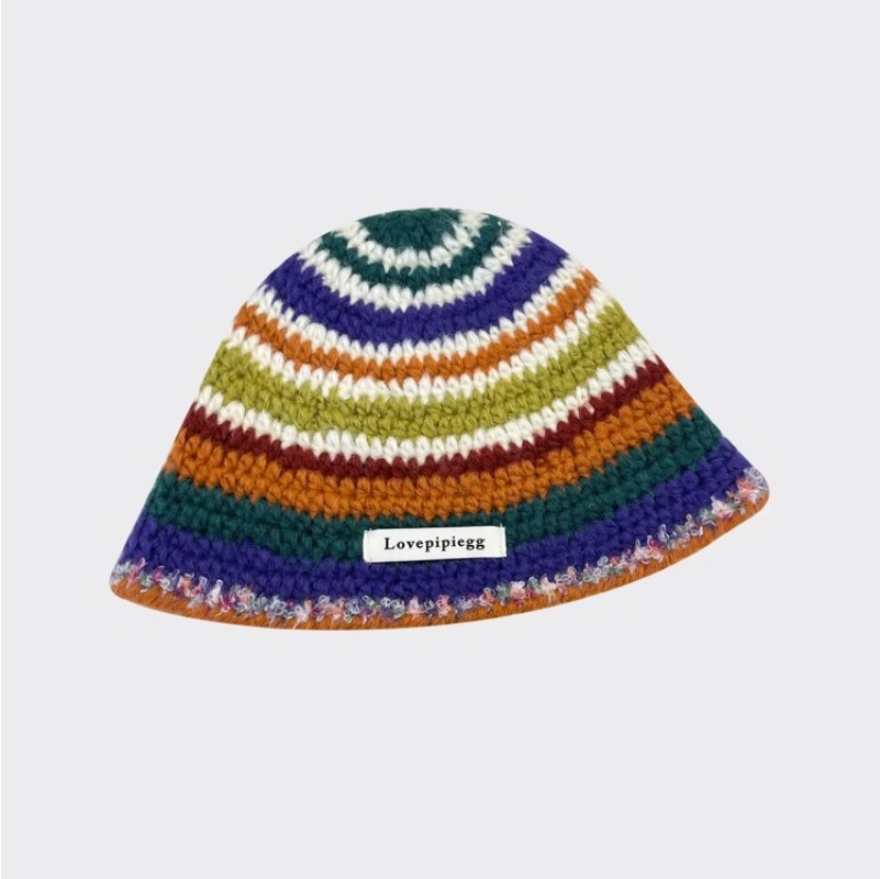 Japanese Retro Bag Gloves Knited Bucket Hat Women Autumn Winter Rainbow Striped Crochet Three-piece Set Designer Cute Funny Hat 57a2c