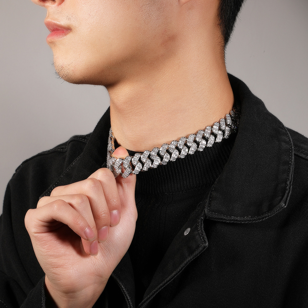 16mm 3 Rows Iced Out Cubic Zirconia Cuban Link Necklace New Design Grunge Hiphop Street Punk Rock Miami Mens Bling Cz Stone Curb Chains Choker Necklac