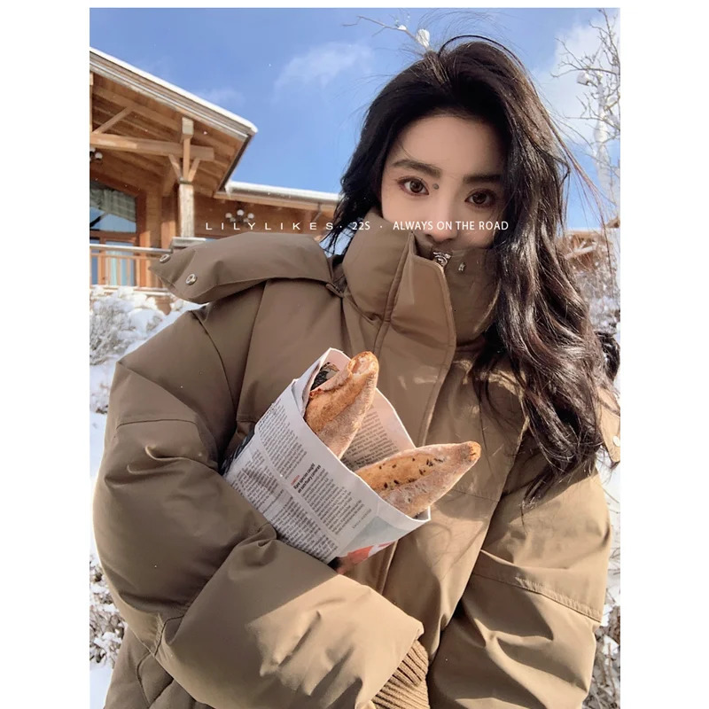 Solid Color Down Jacket Women Hooded Coat Keep Warm Fashion American Streetwear Duck Feather Female Winter Short Outwear 241108