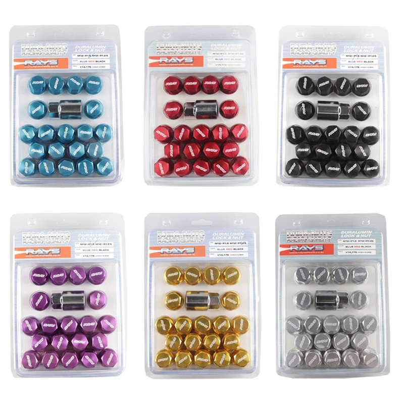 RAYS Auto 35MM Length Wheel Lug Nuts Red M12xP1.5/P1.25 20pcs With One Lock For HONDA TOYOTA LEXUS MITSUBISHI
