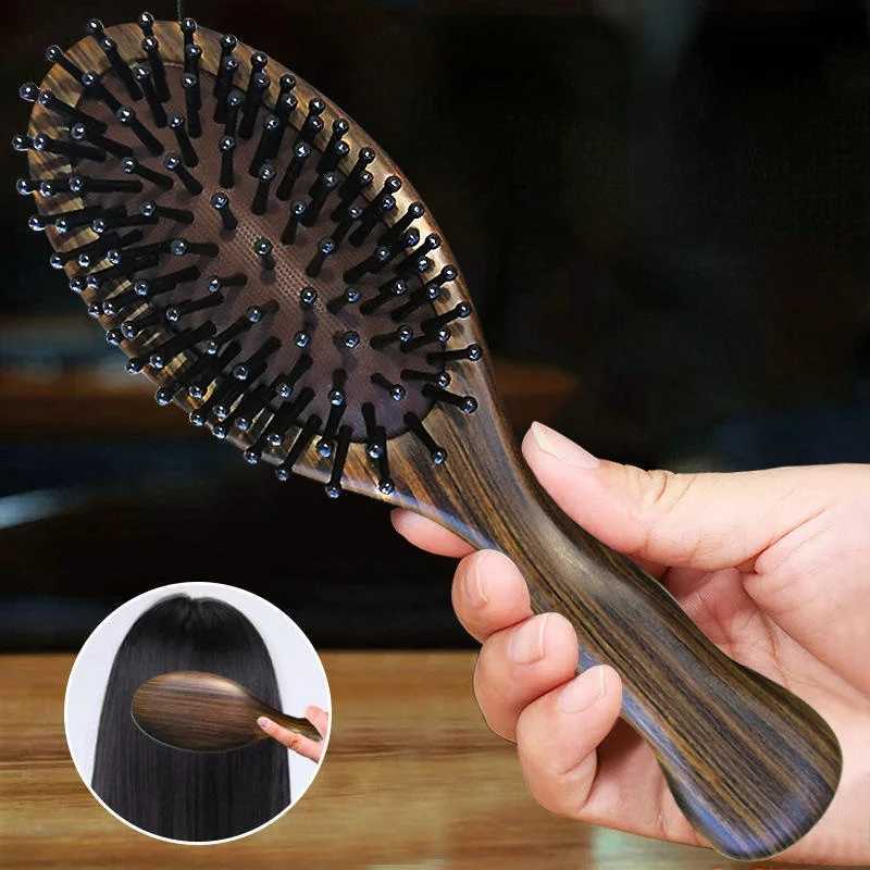 Hair comb natural wood brush anti-static and corner removal brush hair scalp massage comb air cushion styling tool W241112