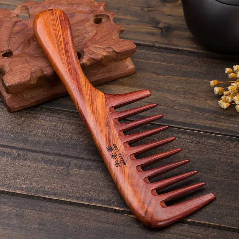 Handmade wide toothed wood comb scalp massage hair brush pick anti-static natural hair removal brush W241112