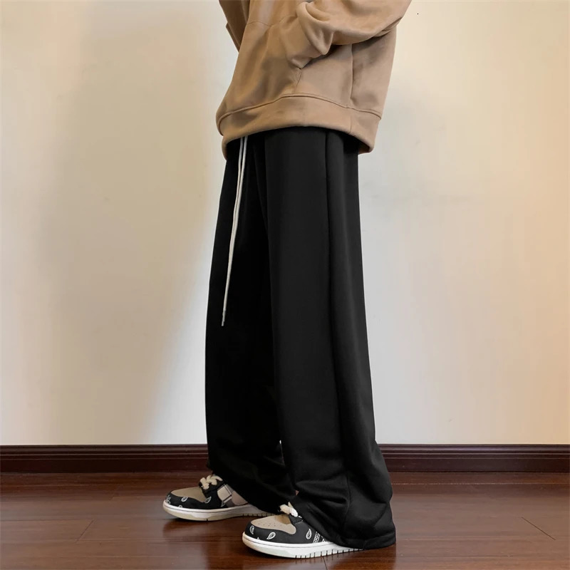 Autumn Loose Straight Casual Pants Elastic Waist Solid Color Draped Sports Sweatpants for Men Baggy Pants Vintage H103 241112