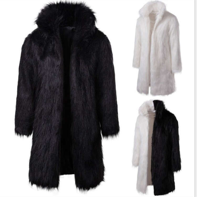 shanshi fur coat women Men's winter clothing imitation black and white fashionable personality casual men's long fur coat