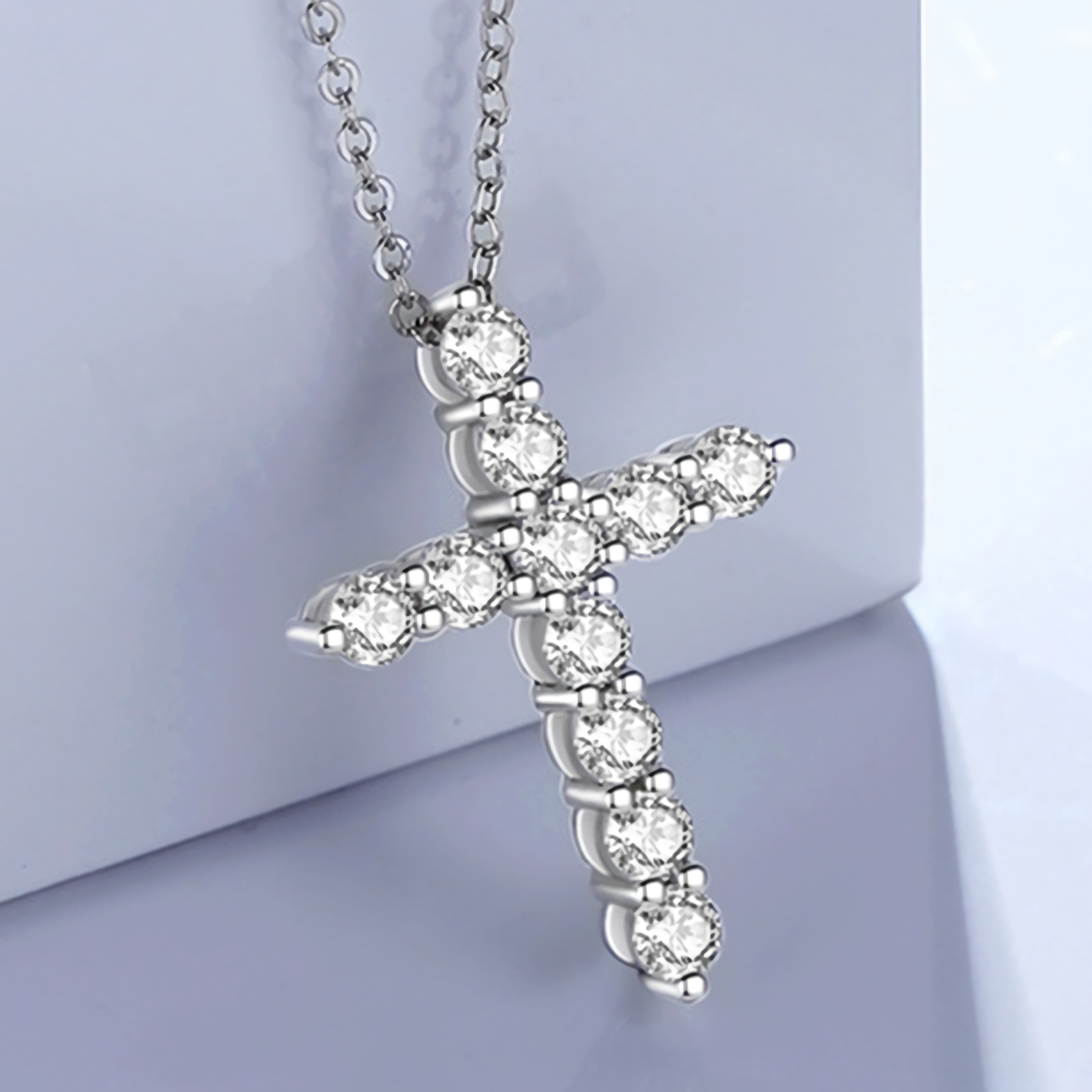 3mm D Color Moissanite Jesus Cross Pendant for Women Men S925 Silver 18k White Gold Plated Necklace Wedding Jewelry Gift