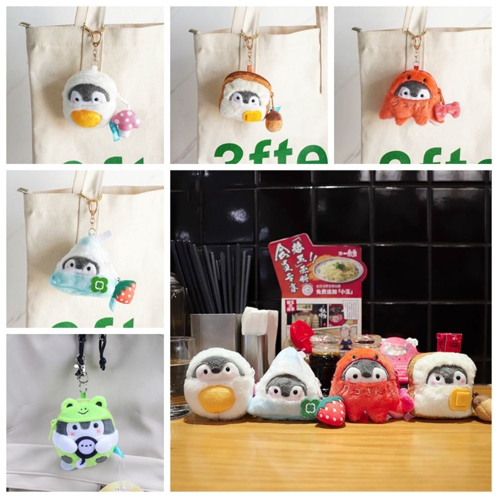 Bread Breakfast Series Penguin Pendant Cute Sausage Milk Squeak Keychain Earphone Bag Japanese Style Plush Coin Purse Travel