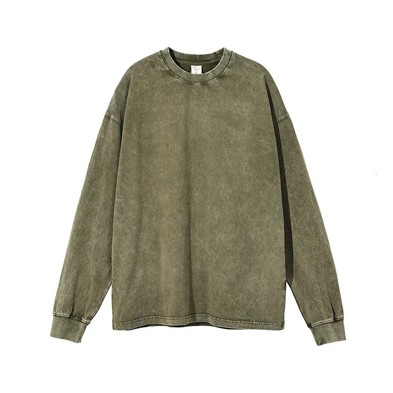 Autumn vintage long sleeved T-shirt mens washed cotton T-shirt fashionable Harajuku street clothing top mens plus size 5XL 241112