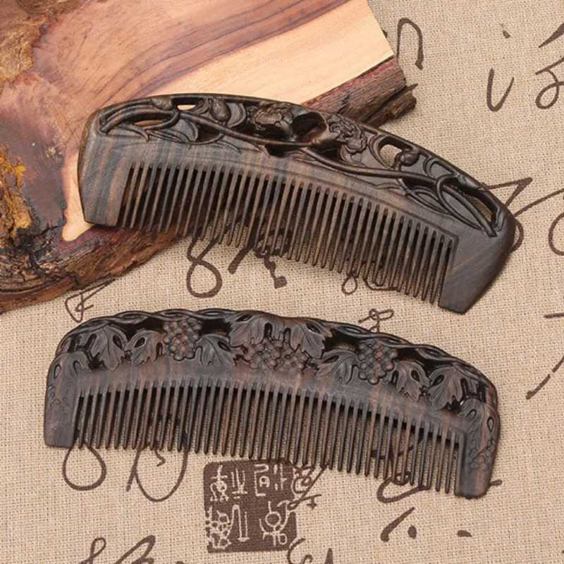 Natural ebony comb handmade wooden anti-static deodorizer fine tooth comb used for long thick curly wet and dry hair W241112