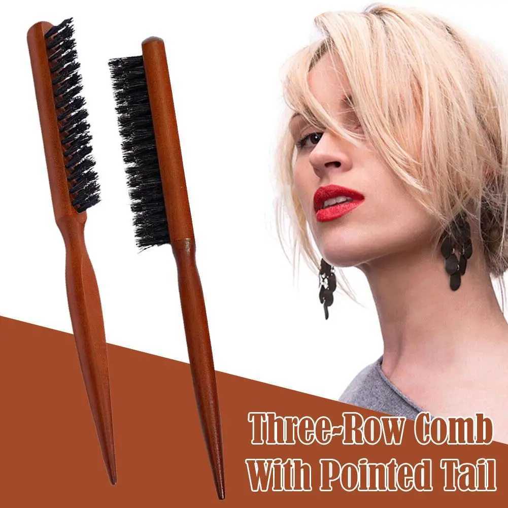 Solid wood hair three row hair comb fluffy pig mane styling comb hair clip tail comb three row hair comb W241112