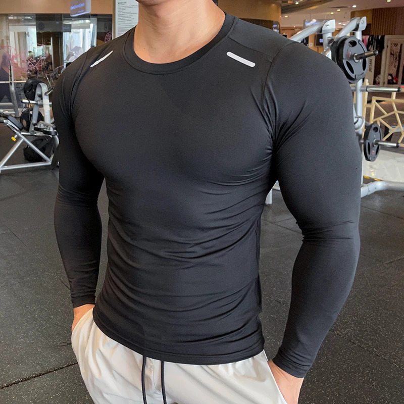 Long Sleeve Fitness Running tight Men spandex Bodybuilding Sports shirts Gym training Compression T shirts Sport 241112