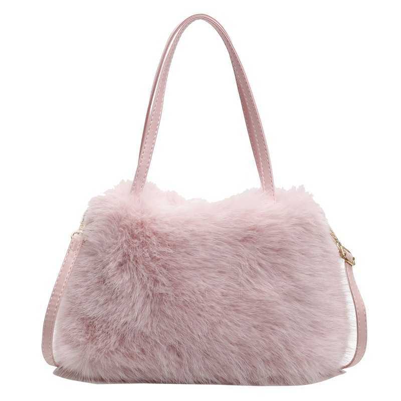 autumn winter fashionable shoulder bag diagonal crossbag imitation fox fur women's bag hand-held solid color plush small square bag 241115