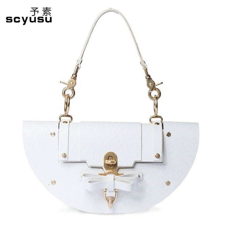 Designer Bag 2024 New Women's Bag Ostrich Pattern Half Round Handbags Bow Tie Rivet Lock Buckle Female Shoulder Pocket Small Crossbody Purses