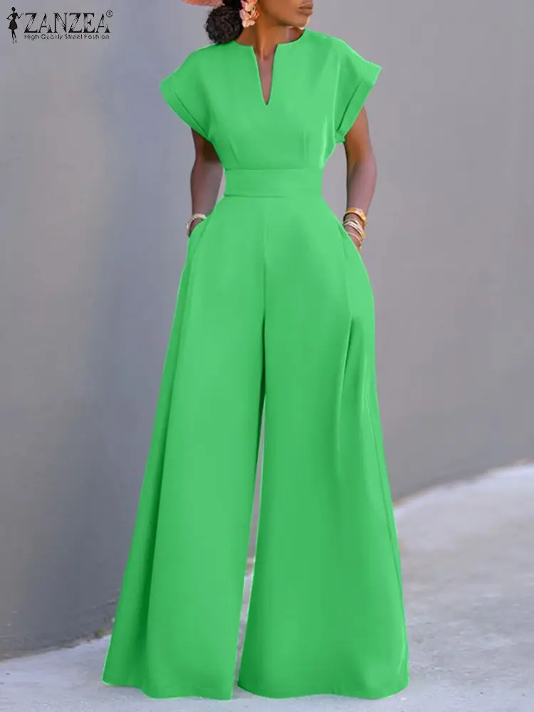 ZANZEA Summer Overalls Womens Elegant jumpsuit Holiday casual short sleeved long sleeved jumpsuit 241112