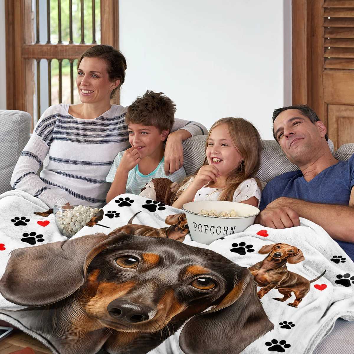 Dachshund Blanket Cute Black and Red Paws Printed Soft Flannel Blanket Warm Cozy Blanket for Teens Adults kidsXJ241111