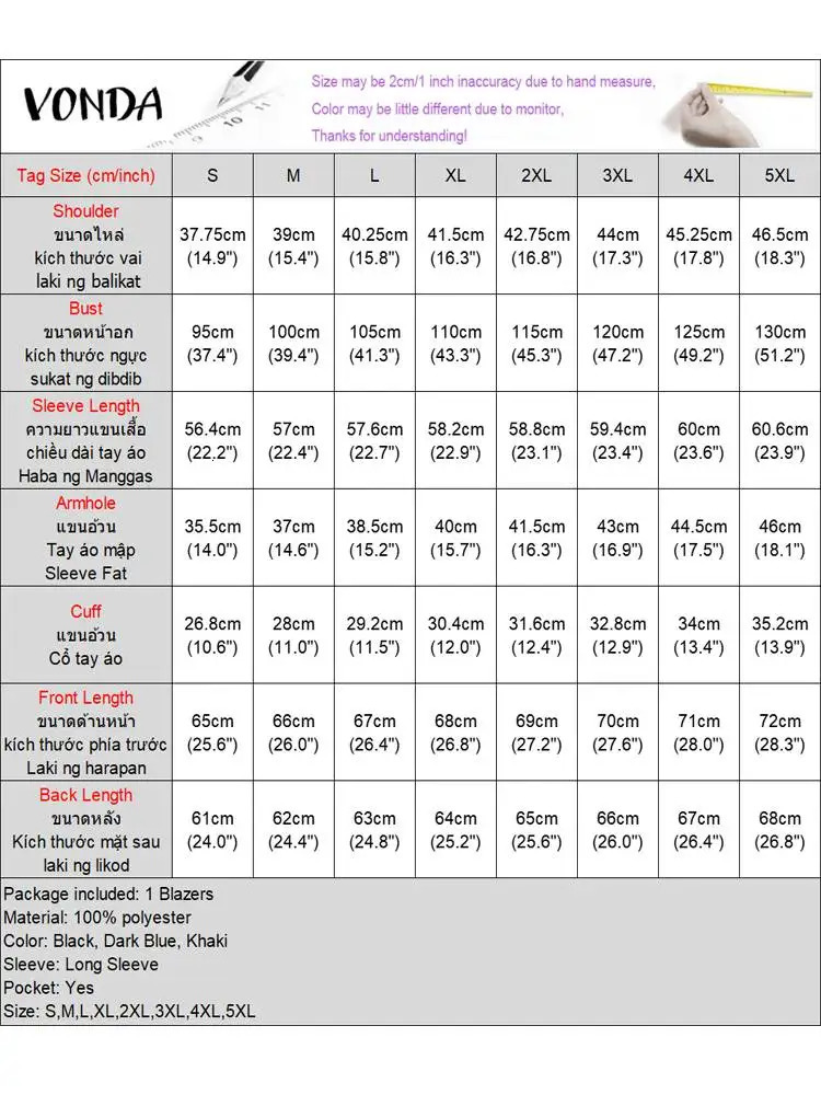 VONDA Womens Jacket Womens Autumn Collection Solid Color Long Sleeve Collar Single Chest Coat Elegant Office Set 241111