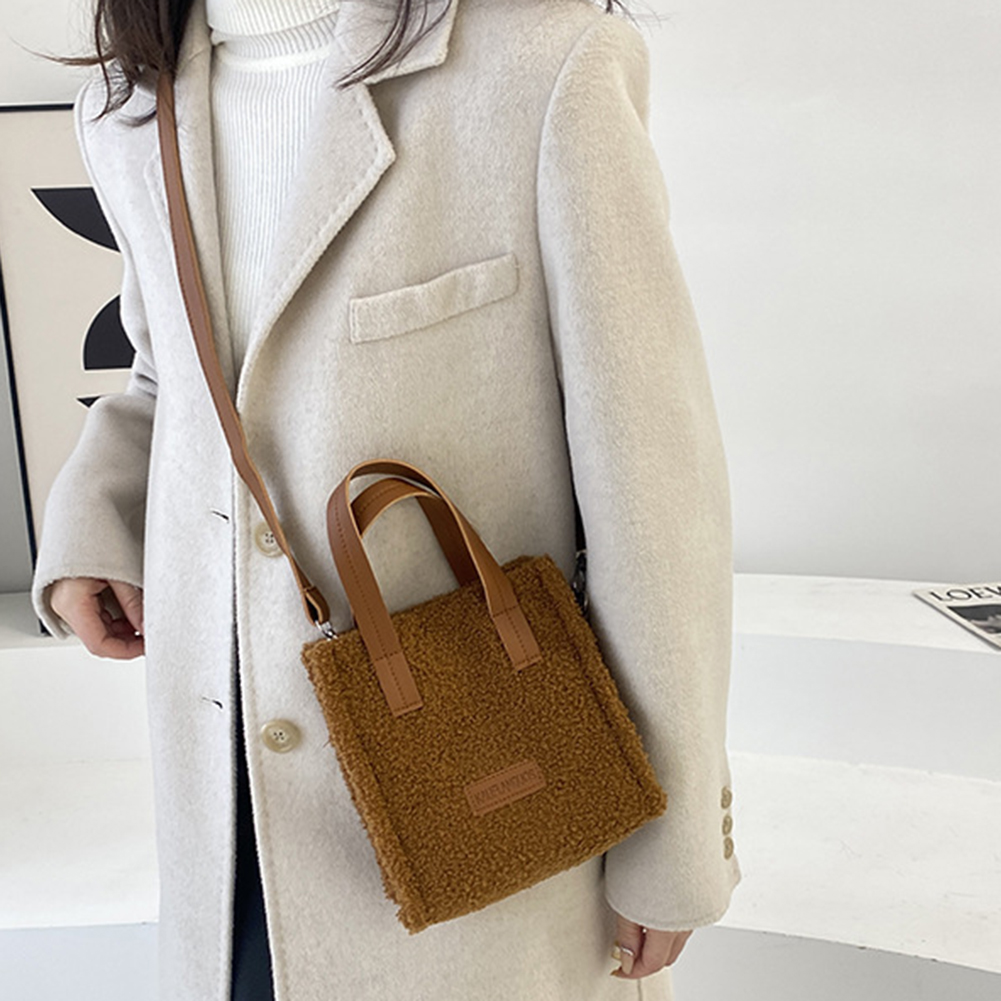 Casual Women Small Plush Shoulder Bag Lamb Wool Like Fabric Crossbody Bags Totes Ladies Cloth Zipper Purse Mobile Phone Handbag