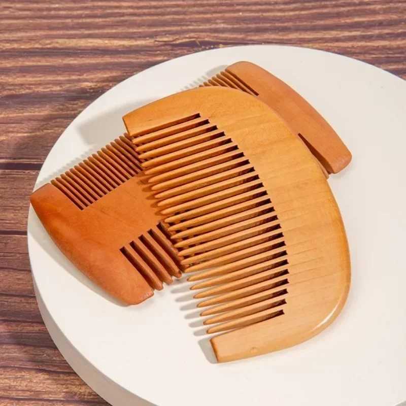 Wood grain beard comb mens mustard hair brush fine fur teeth perfect beard cream essential oil comb W241112
