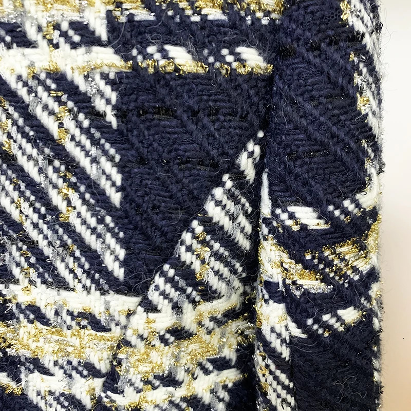 HIGH STREET TOP QUALITY est Fashion ner Jacket Womens Lion Buttons Double Breasted Plaid Wool Tweed Blazer 241112