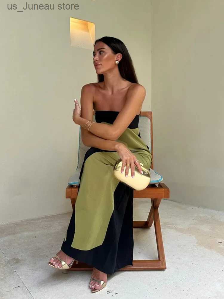 Basic Casual Dresses Loose Print Off Shoulder Strapless Maxi Dress Women Contrast Backless Slveless Robes Fashion Female Holiday Beach Vestido 1 T2404