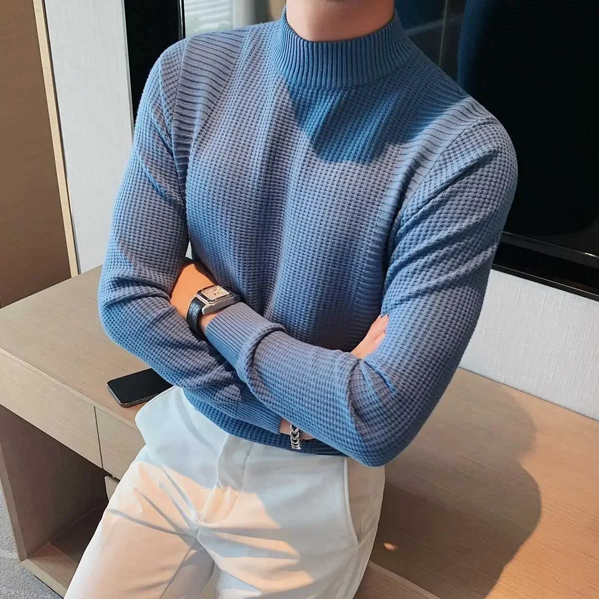 Pulleys Turtleneck White Knitted Mens Shirt High Neck Mens Shirt Business Clothing Cotton T-shirt Thick Winter Old X W2411111