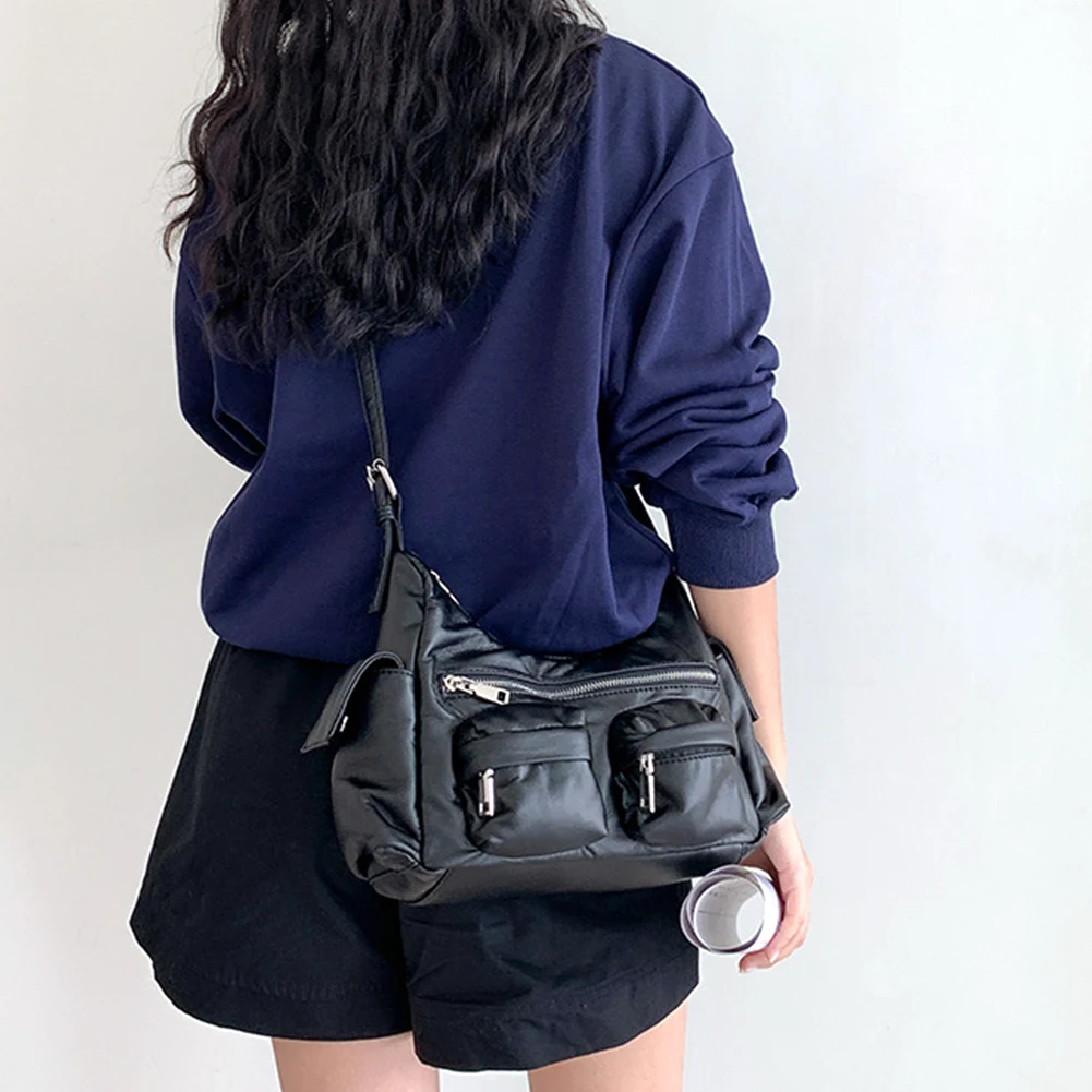Large Capacity Sling Bags Women's Multi-Pocket Satchel Leather Retro Commuting Shoulder Bag Ladies Solid Versatile Crossbody Bag