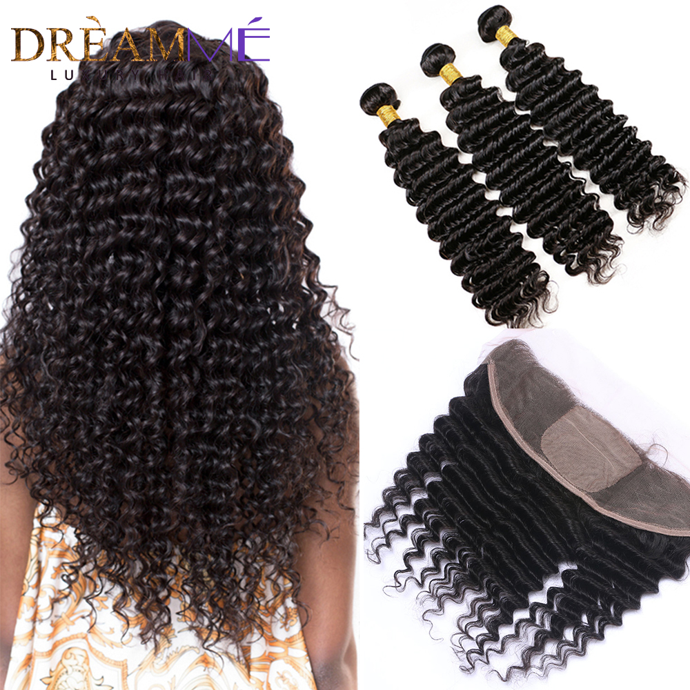 Brailian Virgin Human Hair Deep Curly Hair Extensions 3 Bundles With 13x4 4x4 Silk Base Lace Frontal Closure Natural Hairline 2022b