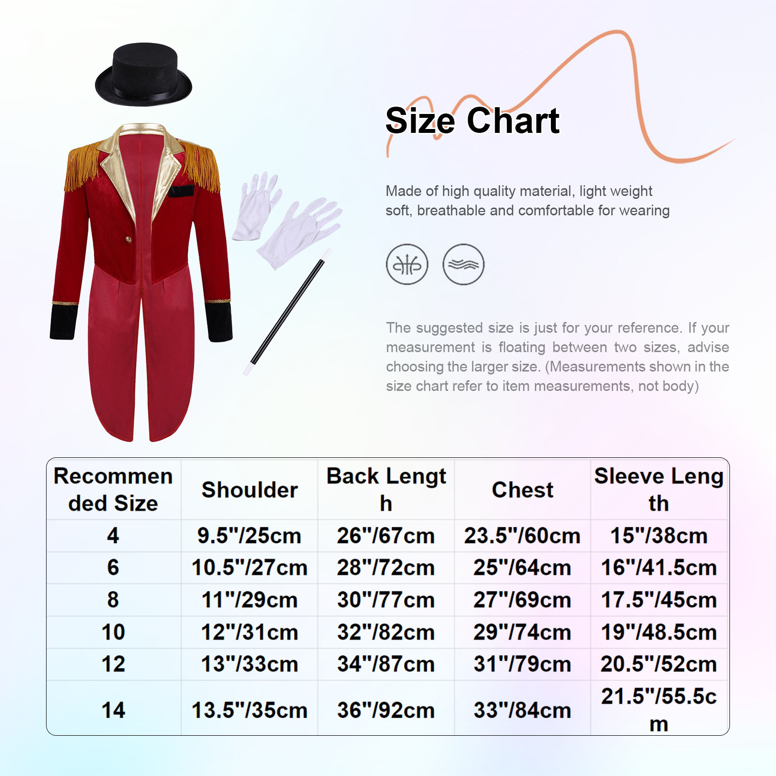 Kids Boys Circus Costume Set Long Sleeve Lapel Tassel Shoulder Tailcoat with Hat Magic Wand Gloves for Halloween Cosplay 76f4f