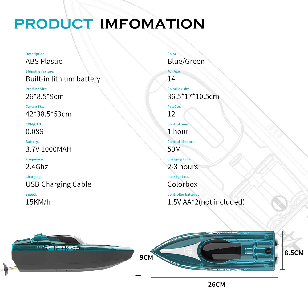 V555 Mini RC Boat with Cool LED Light Waterproof Model Electric Racing Speedboat 15km/h 2025 Toys new for Children Boys Use Time 60mins