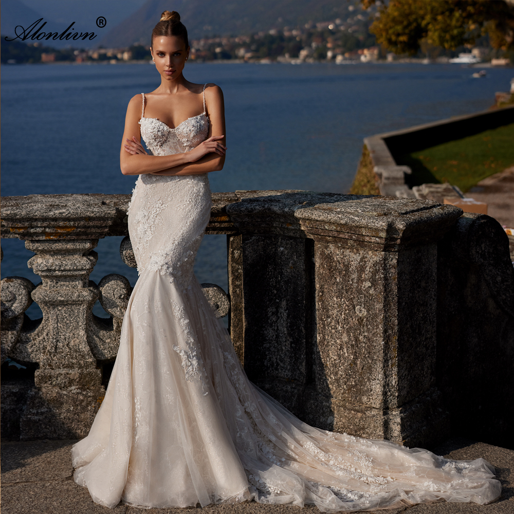 Beauty Beading 3D Appliques Lace Sweetheart Mermaid Wedding Dresses With Detachable Full Sleeves Trumpet Bridal Gowns 2024