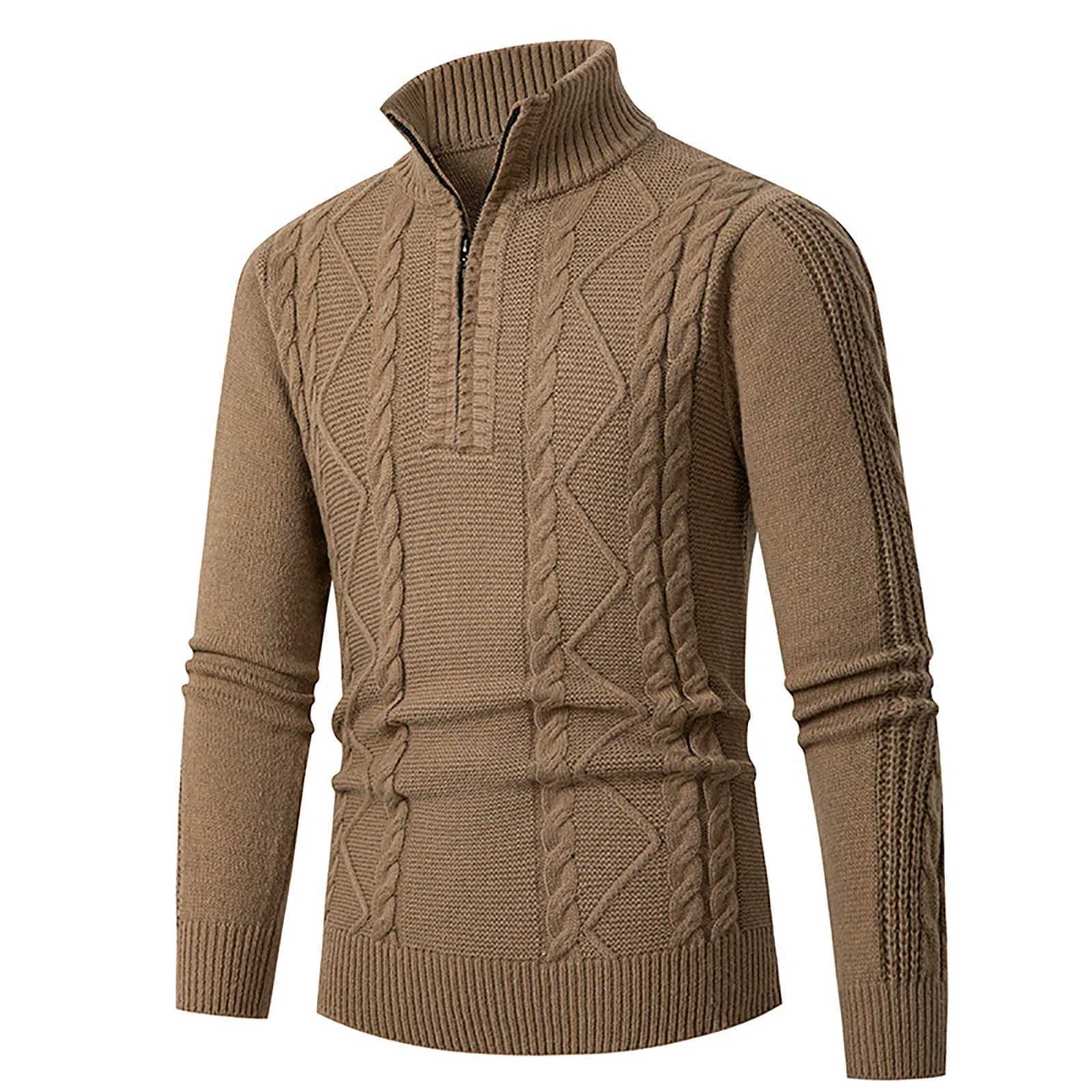 Quarter zip sweater autumn mens floral knit long sleeved sweater mens winter warm and slim fit casual turtle neck plain neck sweater W2411111