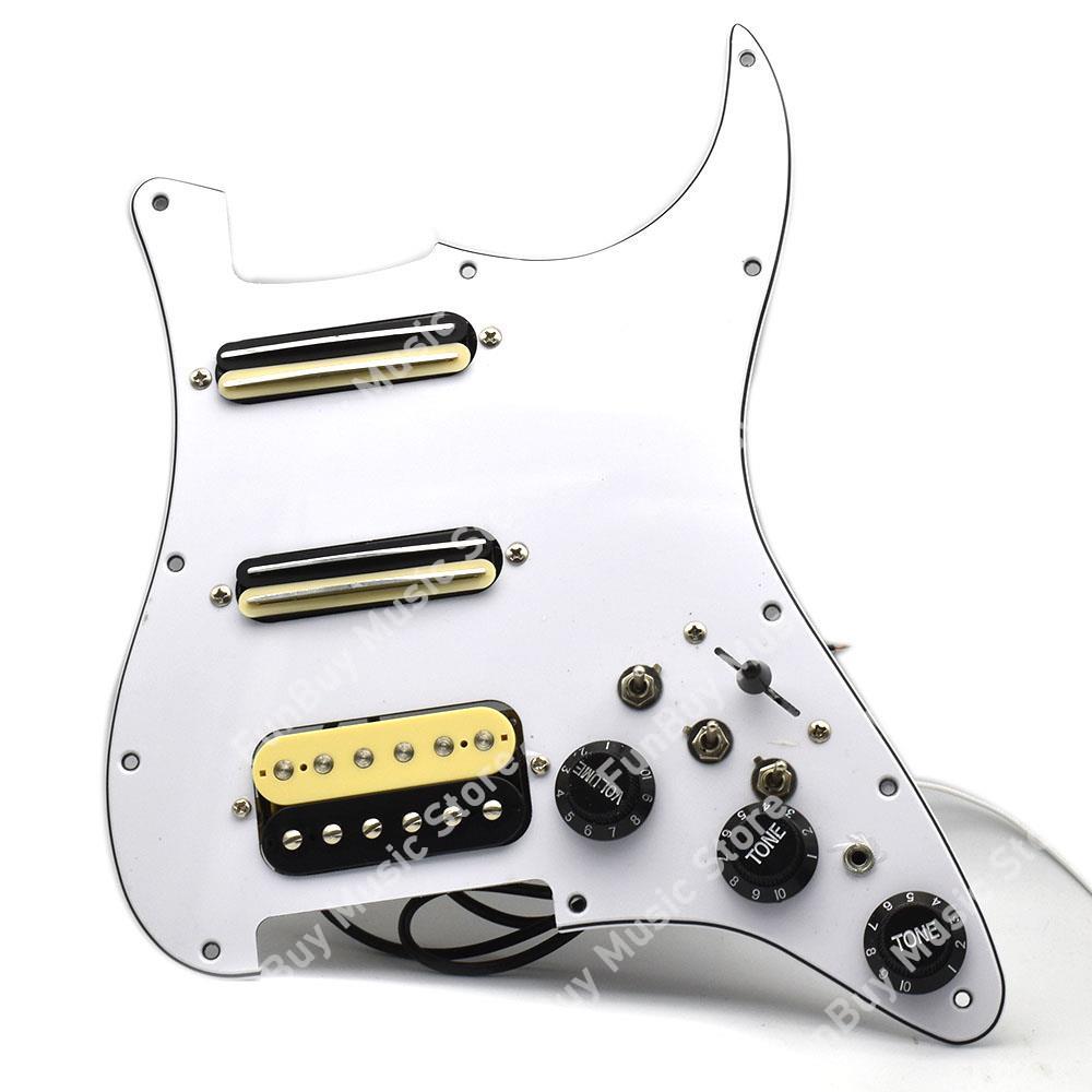 ST Electric Guitar Double Coil Pickup SSH Guitar Pickguard with Silence Switch/3.5 jackLoaded Prewired Black White
