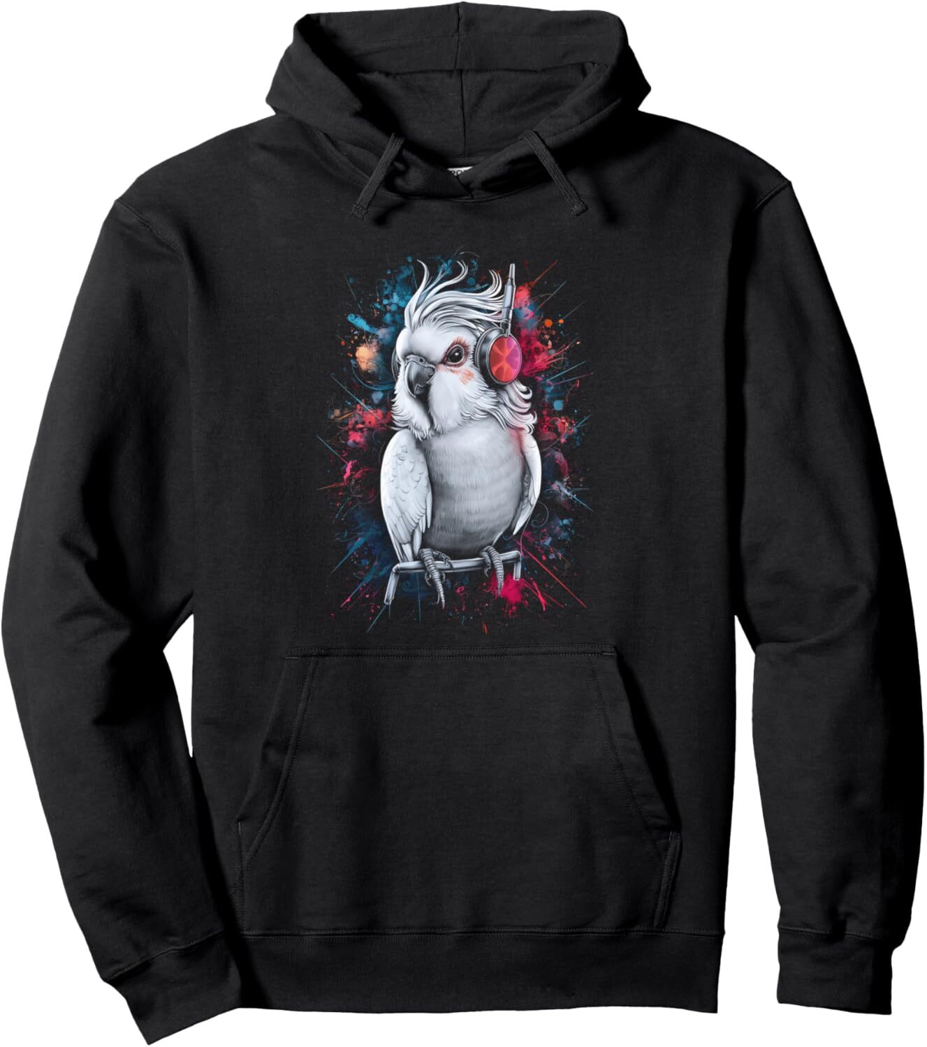 Hoodie for Mens Womens Parrot Headphones Splatter Art Music Lovers Graphic Tees Pullover Hoodie Graphic Hoodies sweatshirt