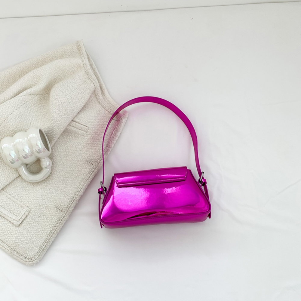 Y2K Underarm Bag Metallic Color Shoulder Bag PU Leather with Zipper & Buckle Women Commuter Daily Bag 0b15d