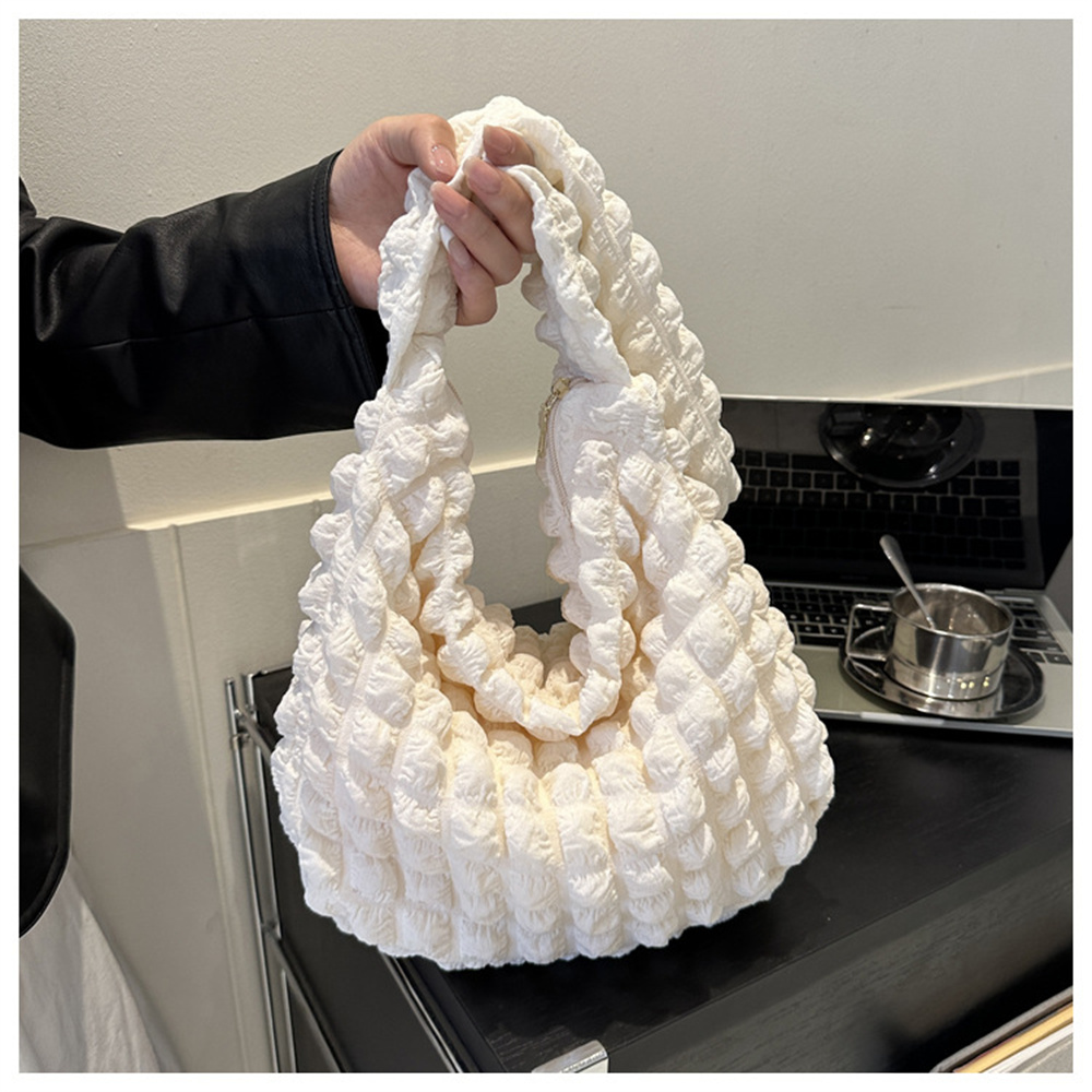 COS Cloud Shoulder Bag Girls Solid Color Large Capacity Crossbody Bag Underarm Bag Fashion Commuter Pleated Bubbles Handbag